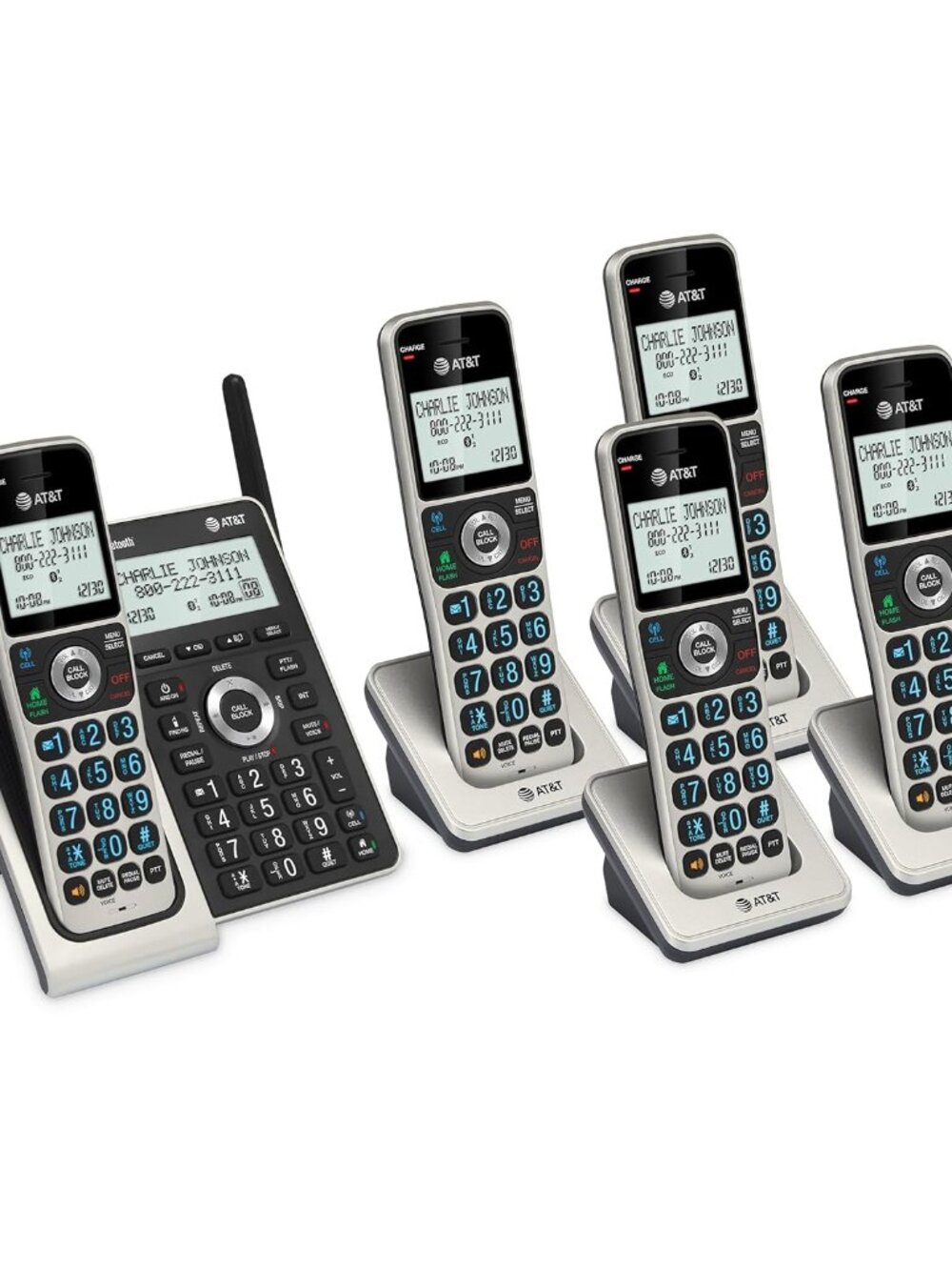 AT&T Cordless Phone 5 Handset with Bluetooth, 2" Backlit Screen, BL3107-5